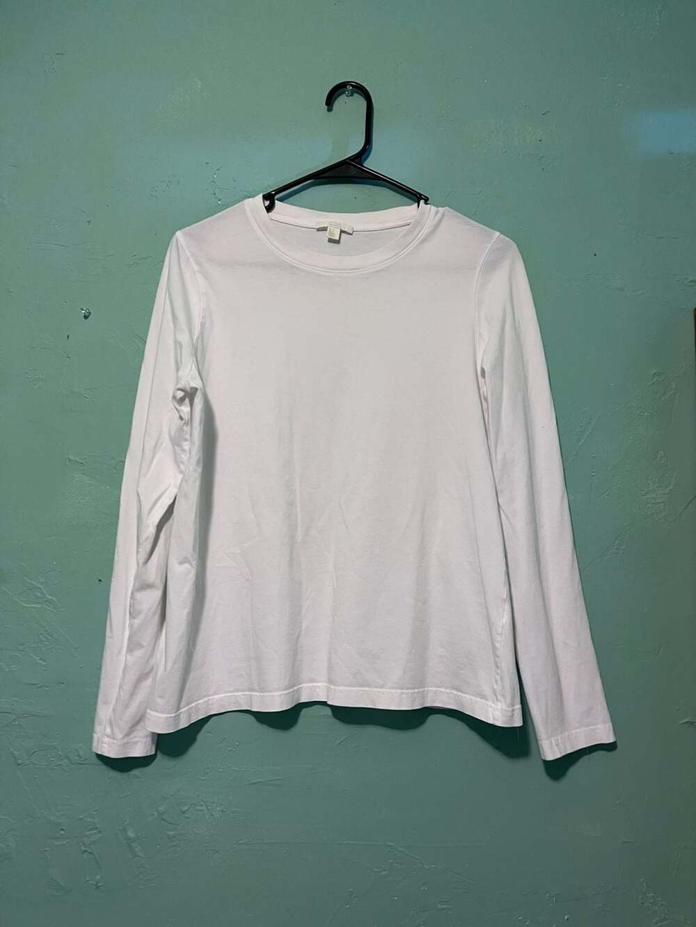 COS Women's White Long-Sleeve Cotton Crewneck T-Shirt